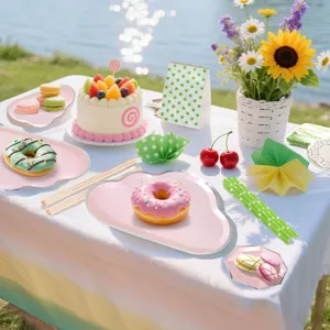 Süße Cartoon Wolken Pappteller Set für Geburtstag Party Picknick Geschirr goldener Rand