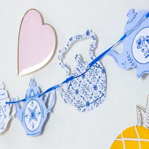 Blue White Porcelain Teapot Paper Garland Banner Party Hanging Decoration Graduation Event Layout Supplies