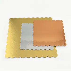 Plateau à Gâteau en Papier Carré Épaissi Bord Ondulé Mousse Fondant Gâteau Plaque Base Tampon Pâtisserie Fournitures