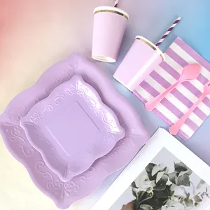 Vaisselle Jetable en Papier Gaufre Style Européen Fête Gâteau Assiettes Gobelets Serviettes Dessert Fruits Plateau Décor