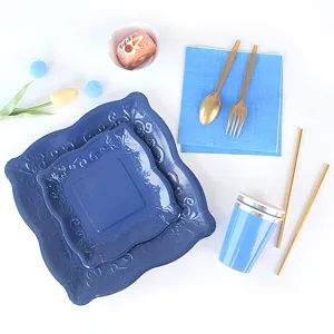 Embossed square paper plates disposable party tableware set for pasta salad events