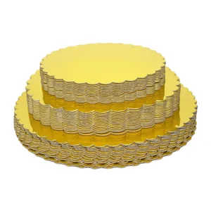 Disques à gâteaux ronds dorés, semelles de gâteau en carton épais festonnées de qualité.