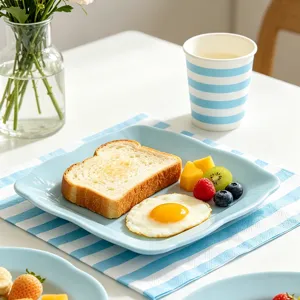Plato cuadrado en relieve de estilo europeo para ensalada de pasta vajilla de fiesta azul.