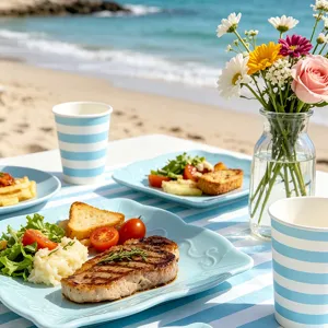 Platos de papel cuadrados grabados azules impresos estilo europeo para fiesta y picnic