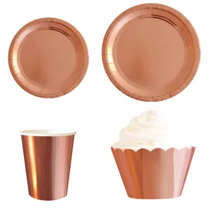 Ensemble de vaisselle de fête en papier jetable or rose assiettes tasses pour anniversaire
