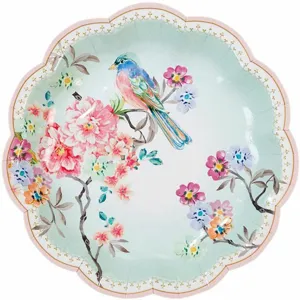 Retro floral bird paper plate 17.5cm party wedding disposable tableware decorative dish