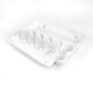 Biodegradable white paper pulp egg carton detail, eco-friendly 12 grid container tray