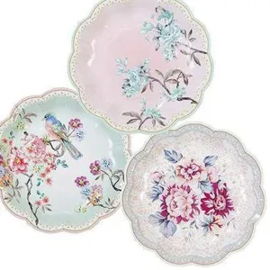 17.5cm Vintage Floral Paper Plates Set Decorative Tableware for Wedding Party Supplies