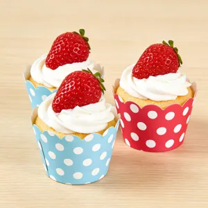 Disposable cupcake wrappers for baking dessert decoration, cute polka dot design.