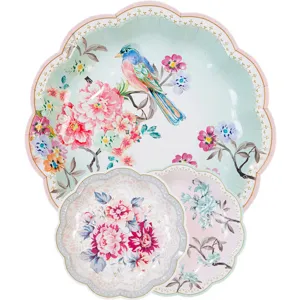 Vintage Chinese style bird and floral paper plates for parties, weddings, and celebrations.