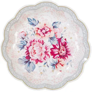 Vintage floral paper plates 17.5cm scalloped disposable tableware for wedding party supplies.