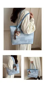Vintage γυναικεία τσάντα shopper μεγάλη χωρητικότητας casual ώμου με χαριτωμένο κρεμαστό.