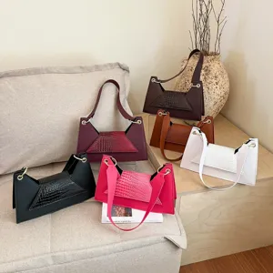 Women Fashion Simple Shoulder Bag Urban Commuter PU Leather Crocodile Pattern Flap Crossbody Bag Handbag
