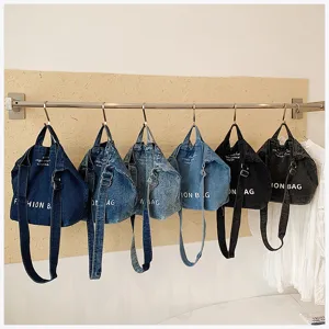 Denim shoulder bag in multiple colors casual crossbody bag vintage style detailed view.