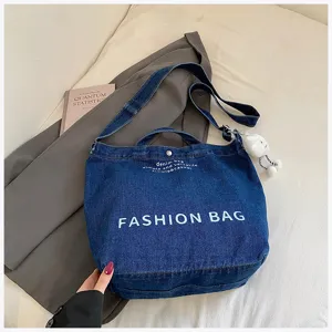 Vintage denim shoulder bag large capacity casual crossbody handbag for women daily commuting