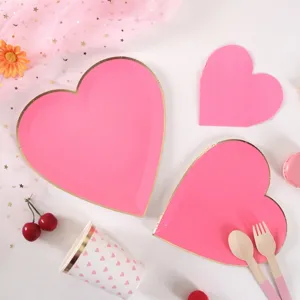 Pink heart paper plates tableware set for wedding party birthday celebration party supplies
