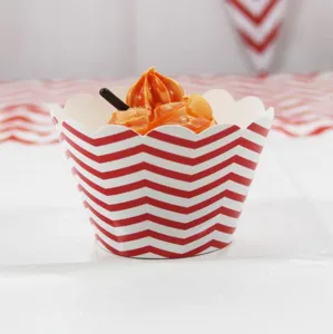 red and white chevron cupcake wrapper paper baking cup cake decoration set for party