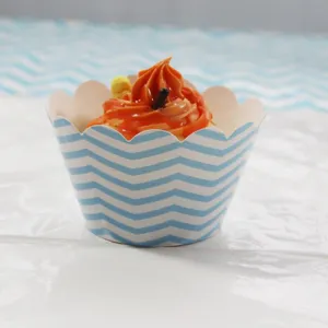 12pcs baking cupcake wrappers scalloped blue white chevron paper cake decoration supplies