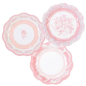 17.5cm pink vintage floral lace paper plates disposable tableware wedding party dish