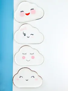Cute cloud paper plates detail, gold foil edge disposable plates for kids birthday party events.
