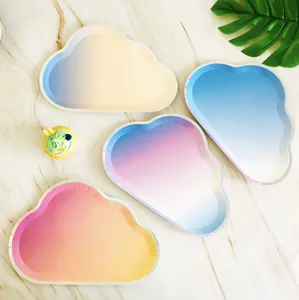 Disposable Paper Plates Cute Cartoon Cloud Shaped Gold Foil Birthday Party Plates Tableware Kids Cake Dish Set