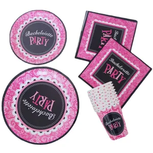 Rosa Junggesellinnenabschied Papierteller Becher und Servietten Geschirr Set Party.
