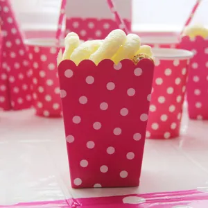 Rose red polka dot popcorn box party paper container birthday celebration table decor supplies