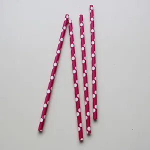 Rose red polka dot paper straws, ideal for birthday party decorations and drinks supplies.