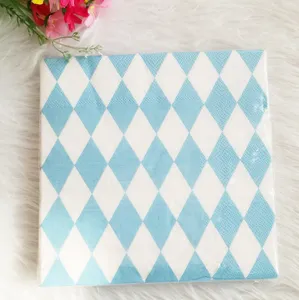 Blue diamond pattern paper napkins for party and afternoon tea tableware decoration detail.
