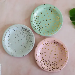 Disposable Paper Plates And Napkins Gold Foil Polka Dot Design Party Tableware Set