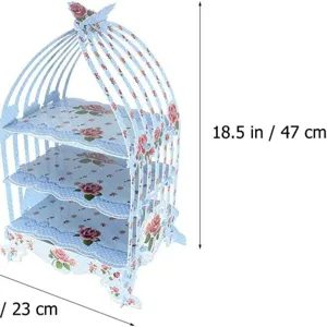 3 Tier Paper Birdcage Cupcake Stand Party Dessert Display Floral Rose Design