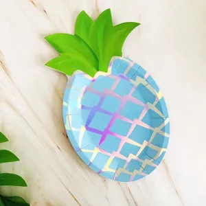 Blaue Folie Ananas Pappteller Einweggeschirr für tropische Sommerparty und Geburtstagsfeier.