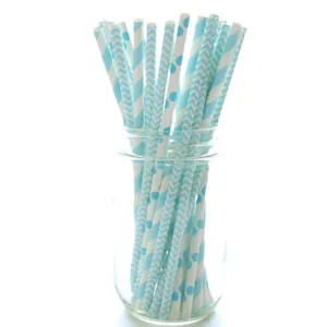 Disposable blue paper drinking straws for party wedding birthday cake bar decor!