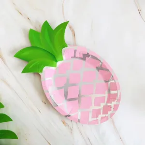 Ananas Pappteller rosa Folie Einweg Geschirr für Sommer tropische Party Abendessen Teller.
