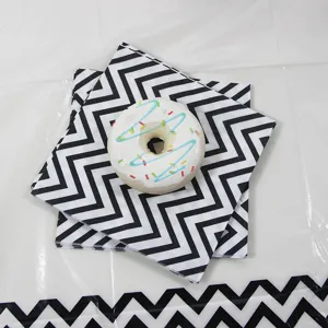 Ensemble de Vaisselle en Papier à Rayures Ondulées Noires et Blanches pour Fête d'Anniversaire