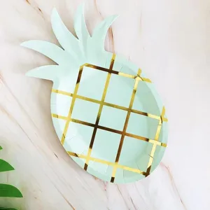 Ananas Pappteller goldfolie mintgrün Einweggeschirr für Party Geburtstag Feier Dekoration