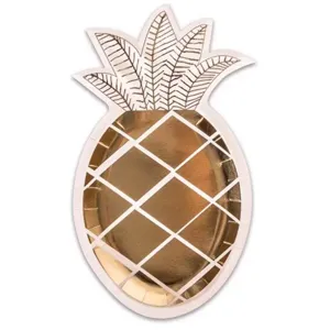 Stilvolle Goldfolie Ananas Pappteller Einweggeschirr für Party Dekorationen und Obst Servieren