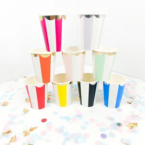 Colorful foil striped disposable paper cups 270ml party tableware main product front view