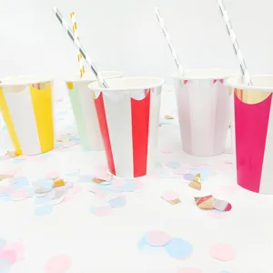 Colorful foil striped disposable paper cups 270ml for party drinks juice coffee tableware