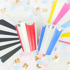 Colorful gold foil striped disposable paper cups 270ml for party tableware main view