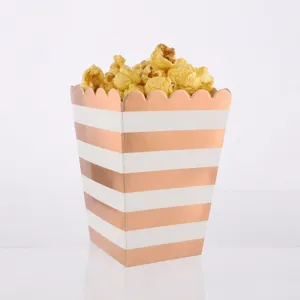 Roségold gestreifte Popcornboxen 6er Pack, Einweg Papierschachteln für Partyzubehör.