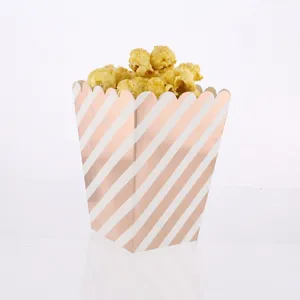 Roségold gestreifte Papierepopcornschachtel 6er Set Partybecher Snackbehälter neu.