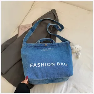 Japanese style denim shoulder bag casual large capacity crossbody bag for daily use