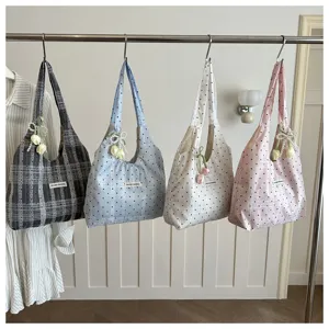 Korean style large capacity tote bag with tulip pendant, casual shoulder handbag variants.