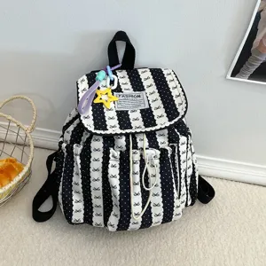 Stile Giapponese Ins Minimalista Fiocco A Righe Casual Zaino Grande Capacità Zainetto Scolastico Carino Per Donna Viaggio Quotidiano