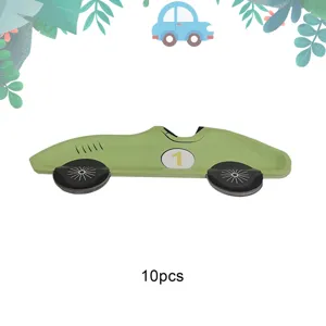 Green race car shaped paper plates disposable tableware for birthday party supplies, 10pcs set.