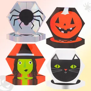 Disposable Paper Plates Halloween Party Tableware Pumpkin Cat Spider Witch Printed Eco-Friendly Hexagon Plates