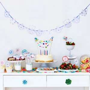 Blue and white porcelain teapot paper garland for party decorations, festive hanging banner.