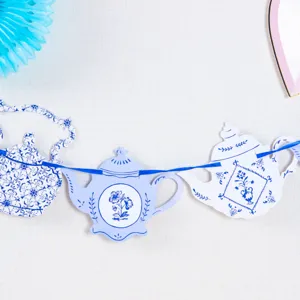 Blue and white porcelain teapot paper garland for party decoration and venue layout setup.