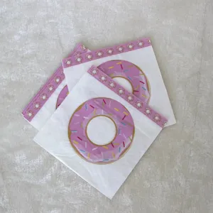 Ensemble d'Assiettes de Dessert de Fête de Vaisselle Jetable Donut Rose pour Célébration d'Anniversaire Rassemblement